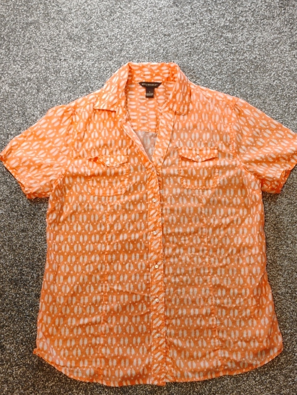 Women's Size Large Bit & Bridle Orange Short-Sleeve Printed Button-Down Shirt
